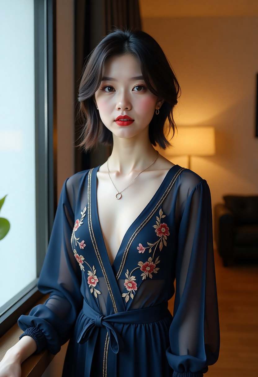窗帘后的早餐